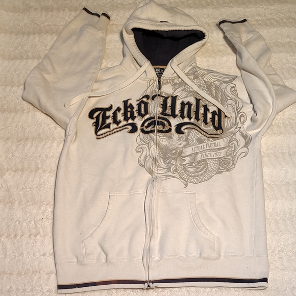 Ecko Unlimited Cream Hoodie with Embroidered Logo - Picture 1 of 7